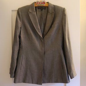 Kasper Gray Sharkskin Blazer Pick Stitched Lapel
